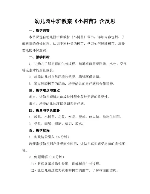幼儿园中班教案《小树苗》含反思