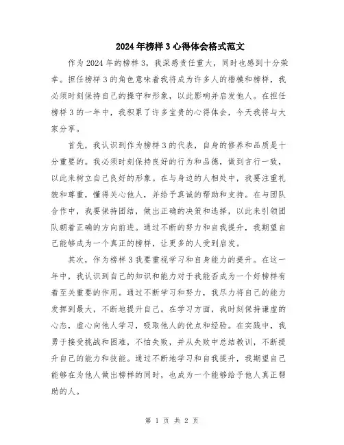 2024年榜样3心得体会格式范文