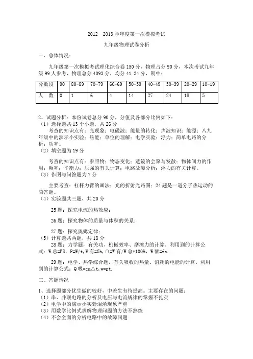九年级一模质量分析