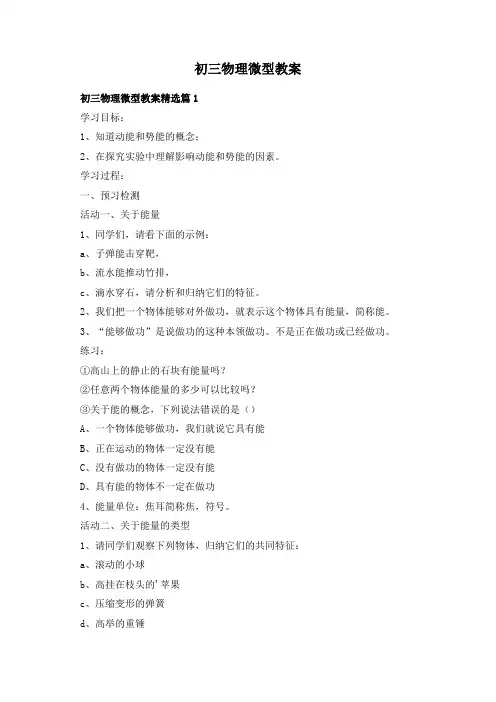 初三物理微型教案