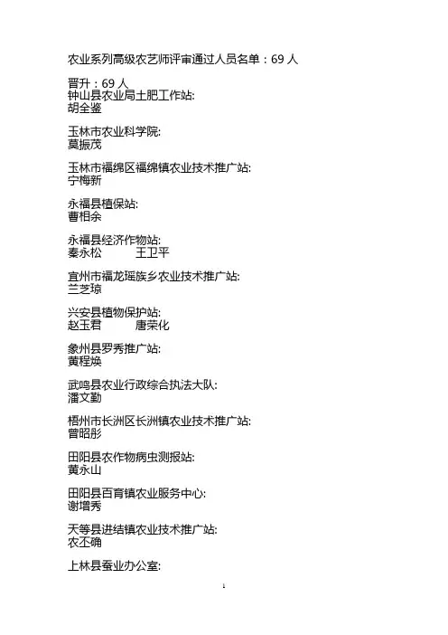 农业系列高级农艺师评审通过人员名单：52人