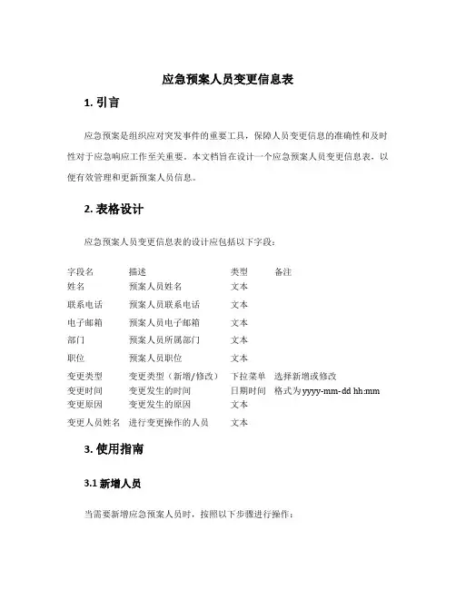应急预案人员变更信息表