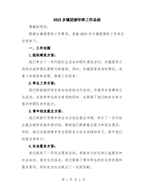 2023乡镇团委年终工作总结