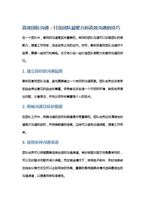 高效团队沟通：打造团队凝聚力和高效沟通的技巧