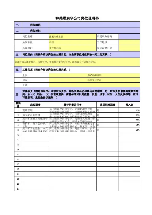 某央企煤炭集团岗位职责梳理表生产技术部-露采专业主管