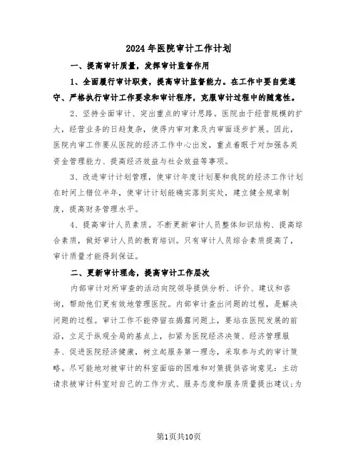 2024年医院审计工作计划（三篇）