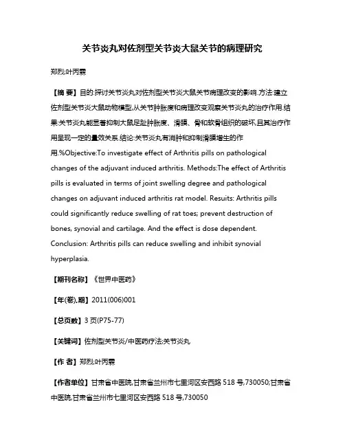 关节炎丸对佐剂型关节炎大鼠关节的病理研究