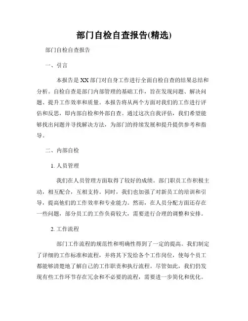 部门自检自查报告(精选)