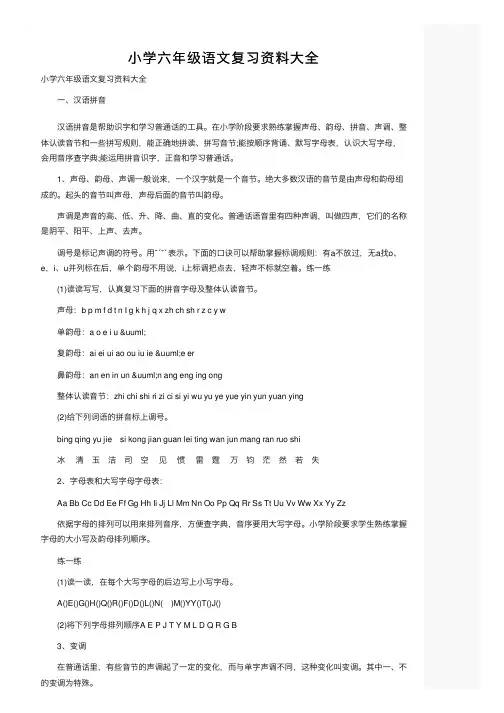 小学六年级语文复习资料大全