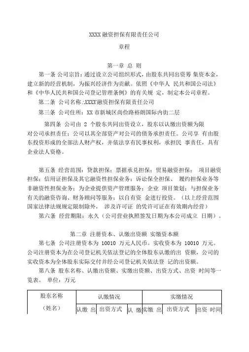 融资担保有限责任公司章程(实例)