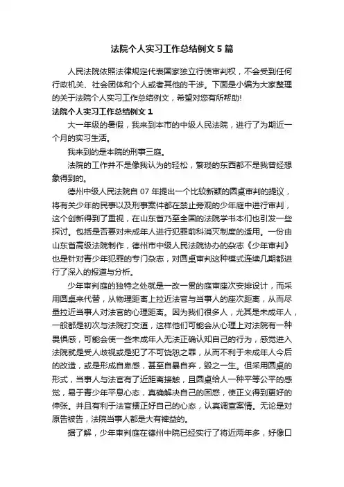 法院个人实习工作总结例文5篇