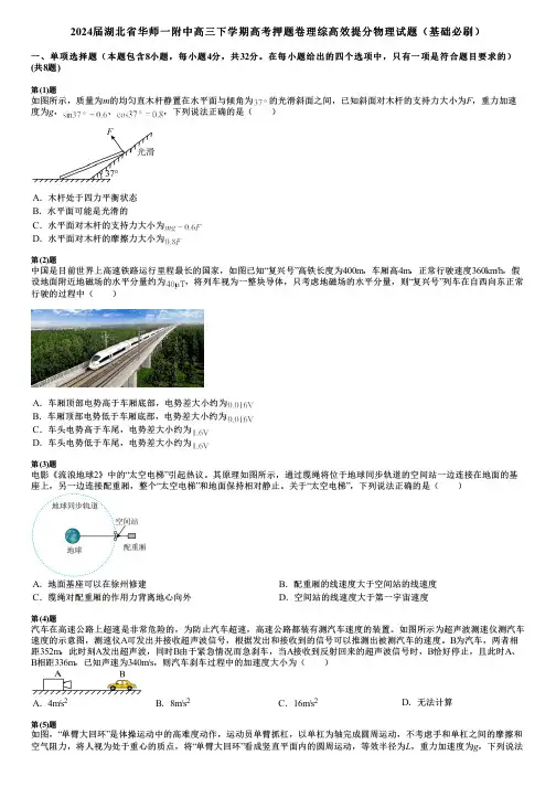 2024届湖北省华师一附中高三下学期高考押题卷理综高效提分物理试题(基础必刷)
