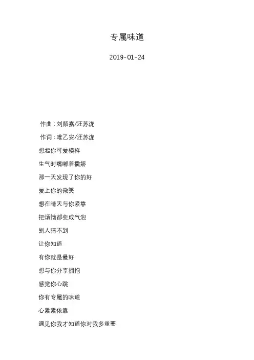 汪苏泷—专属味道—歌词