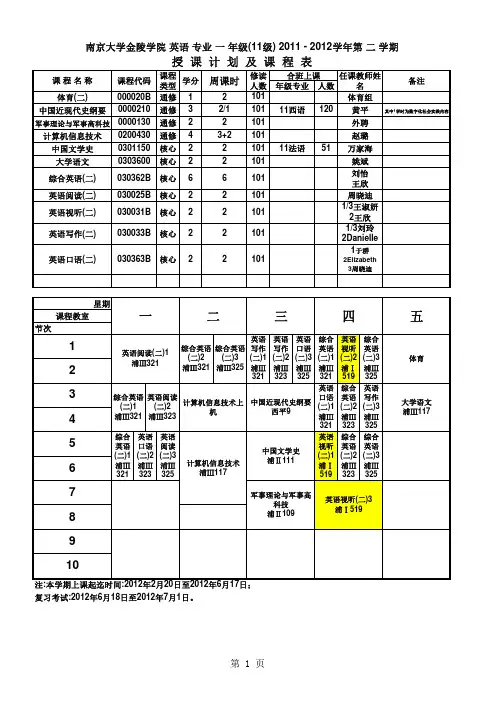 夏季课表