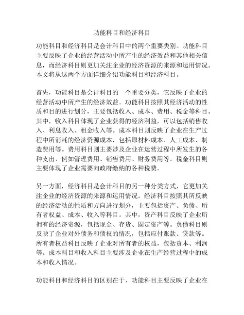 功能科目和经济科目