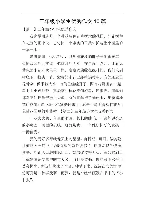 三年级小学生优秀作文10篇