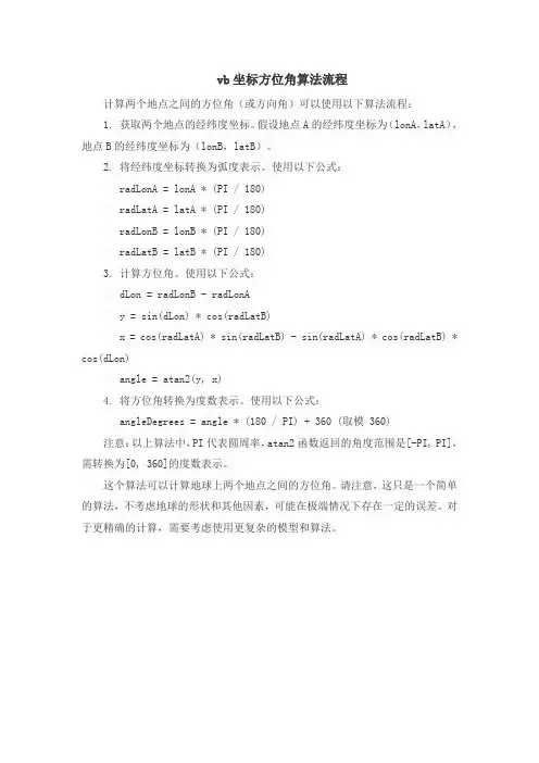 vb坐标方位角算法流程