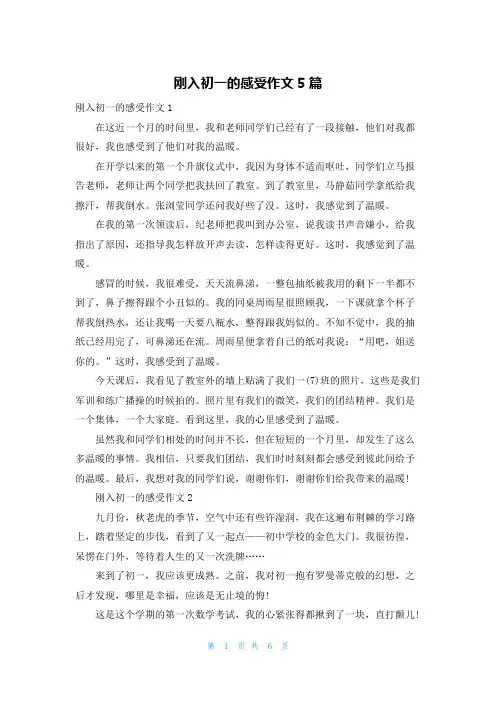 刚入初一的感受作文5篇
