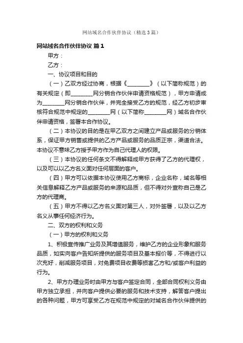 网站域名合作伙伴协议（精选3篇）