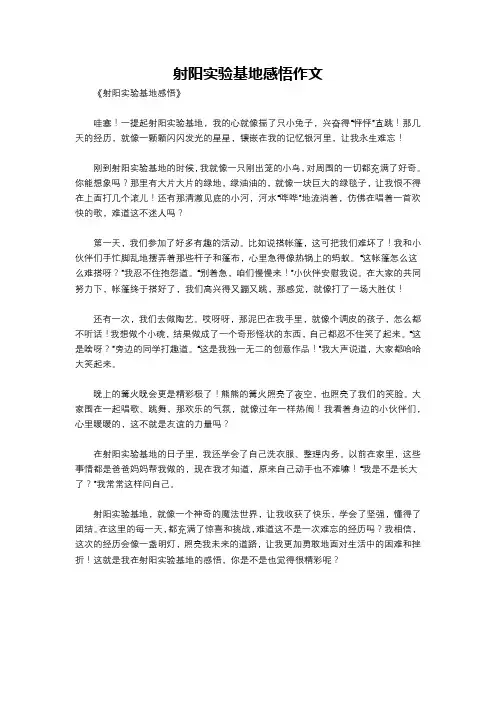 射阳实验基地感悟作文