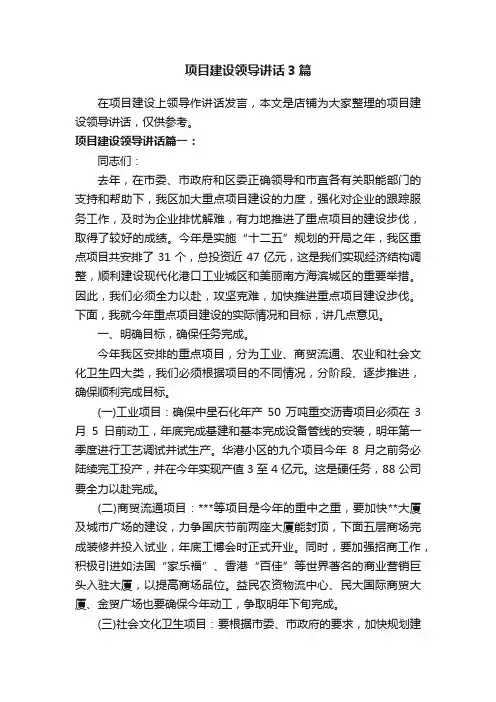 项目建设领导讲话3篇