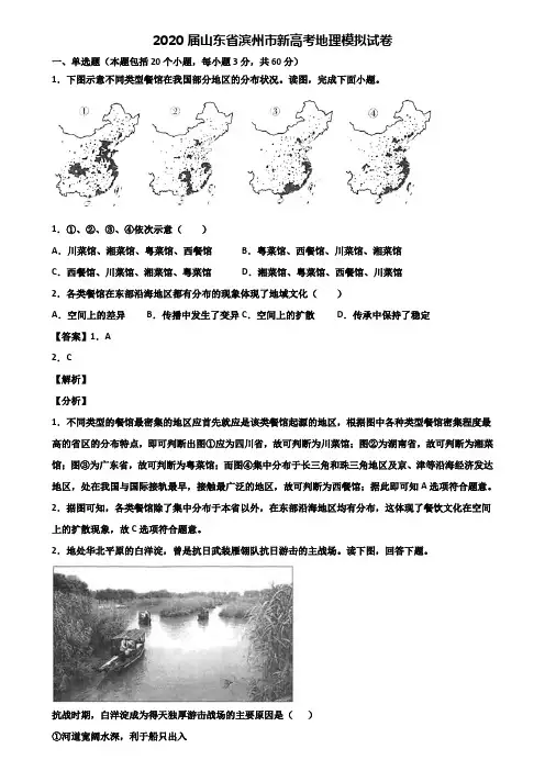 2020届山东省滨州市新高考地理模拟试卷含解析