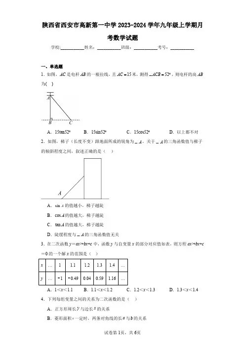 陕西省西安市高新第一中学2023-2024学年九年级上学期月考数学试题