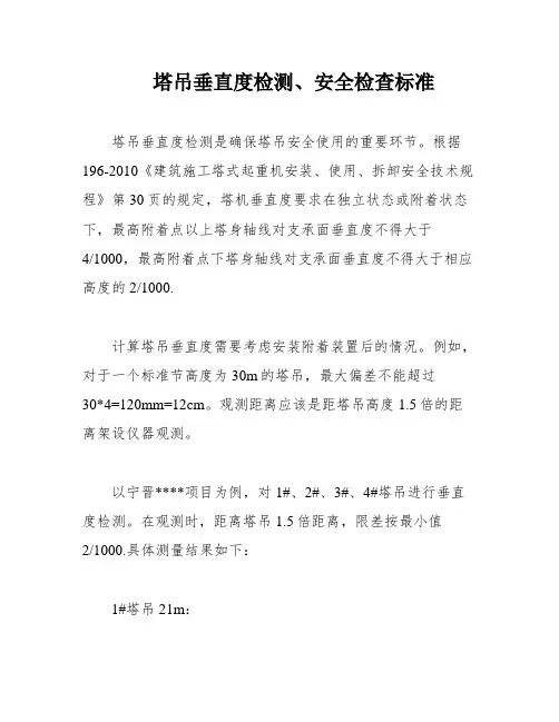 塔吊垂直度检测、安全检查标准