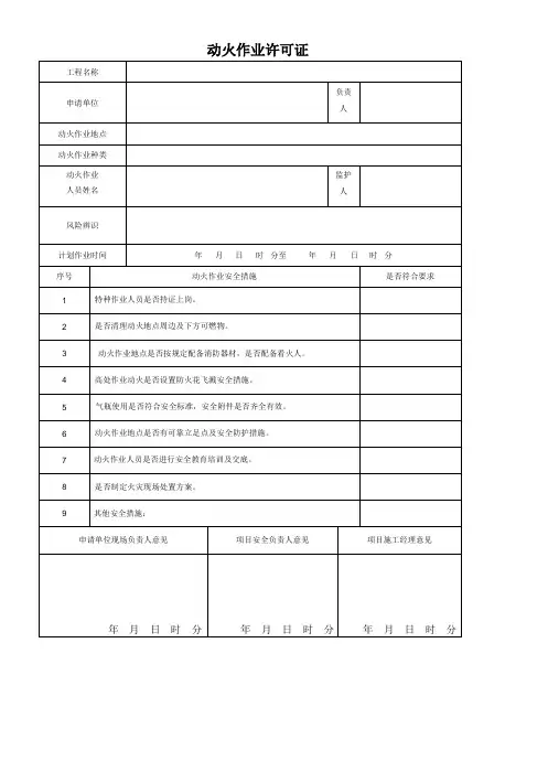 建筑工程施工现场动火作业许可证模板
