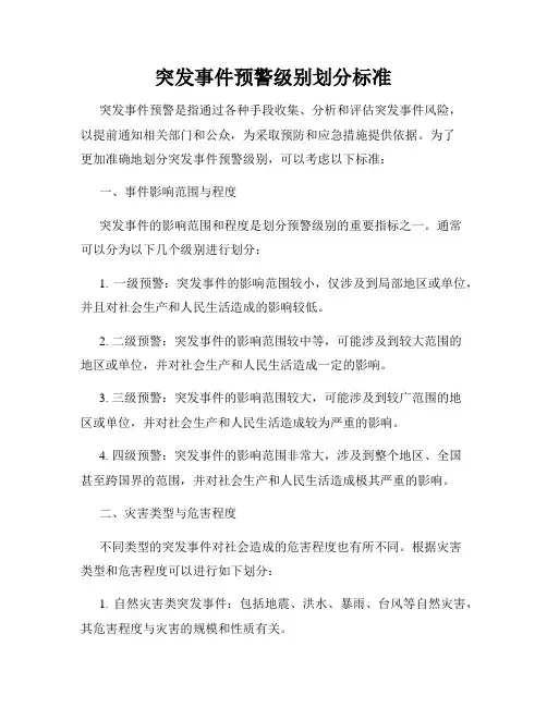 突发事件预警级别划分标准