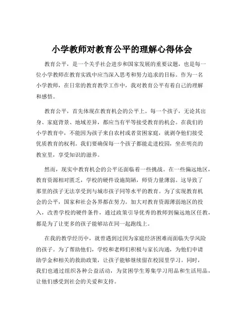 小学教师对教育公平的理解心得体会
