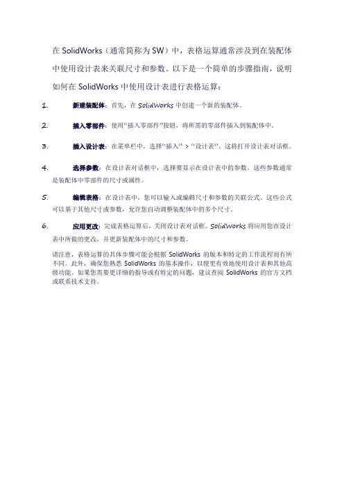 sw中的表格运算