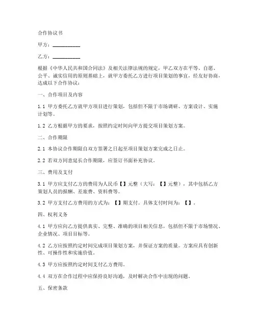 方案策划合作协议书范本