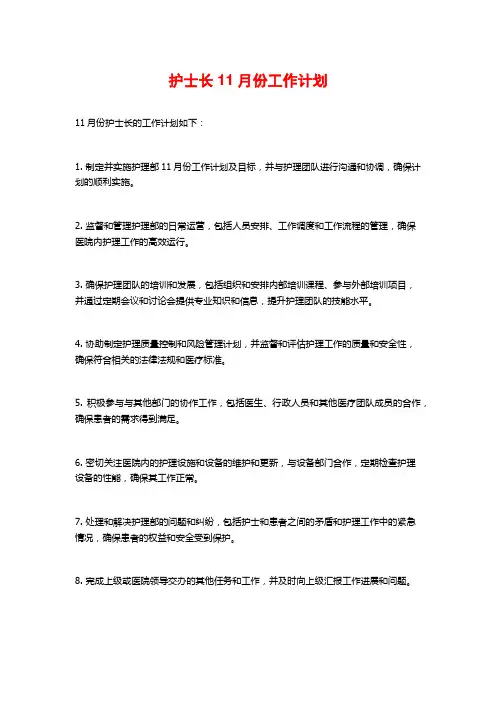 护士长11月份工作计划