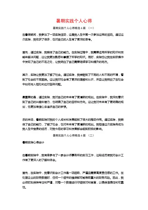 暑期实践个人心得6篇