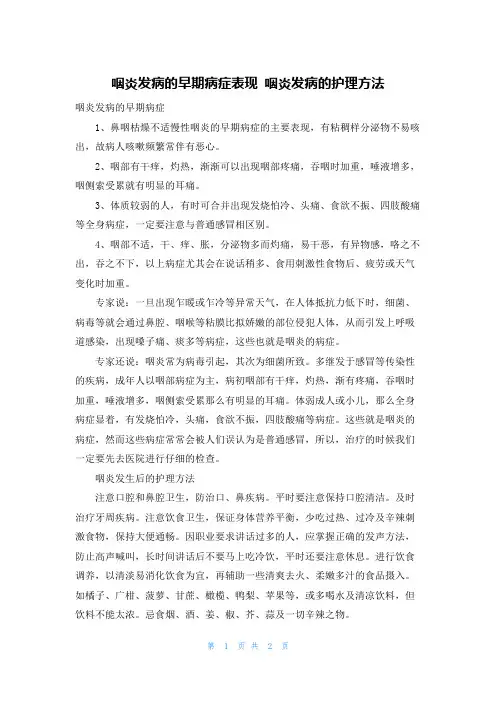 咽炎发病的早期症状表现 咽炎发病的护理方法