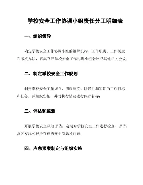 学校安全工作协调小组责任分工明细表