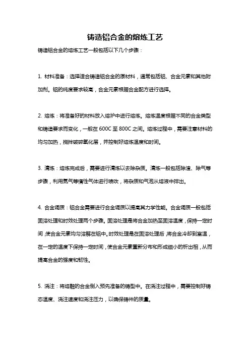 铸造铝合金的熔炼工艺