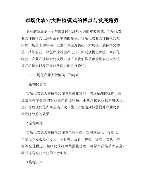 市场化农业大种植模式的特点与发展趋势