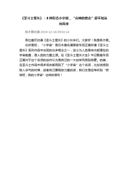 《圣斗士星矢》：8种形态小宇宙，“众神的意志”却不知从何而来