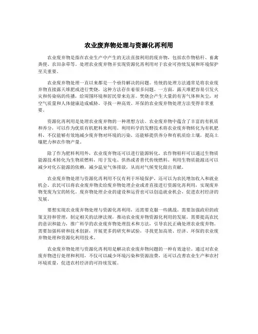 农业废弃物处理与资源化再利用