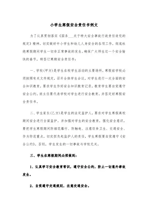小学生寒假安全责任书例文（2篇）