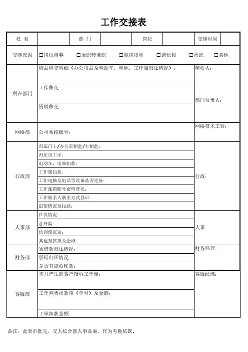 工作交接表