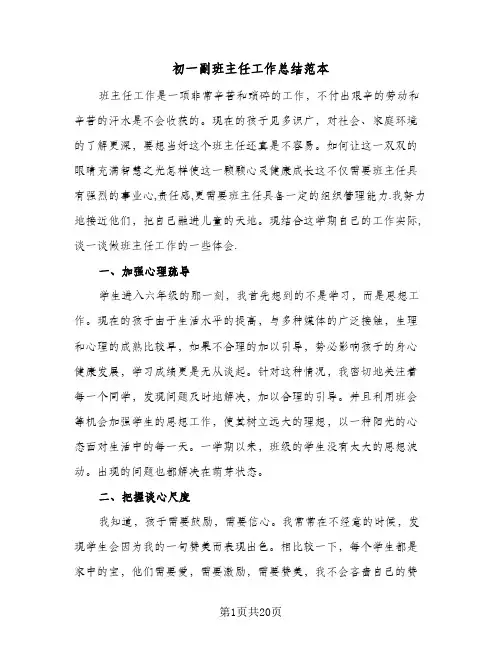 初一副班主任工作总结范本(6篇)