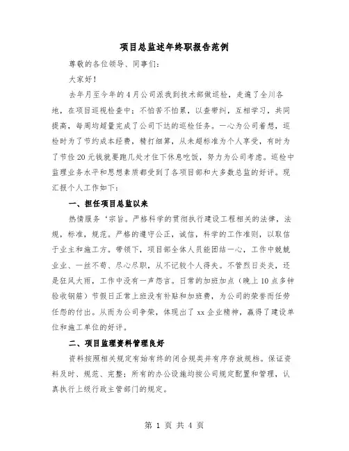 项目总监述年终职报告范例（2篇）