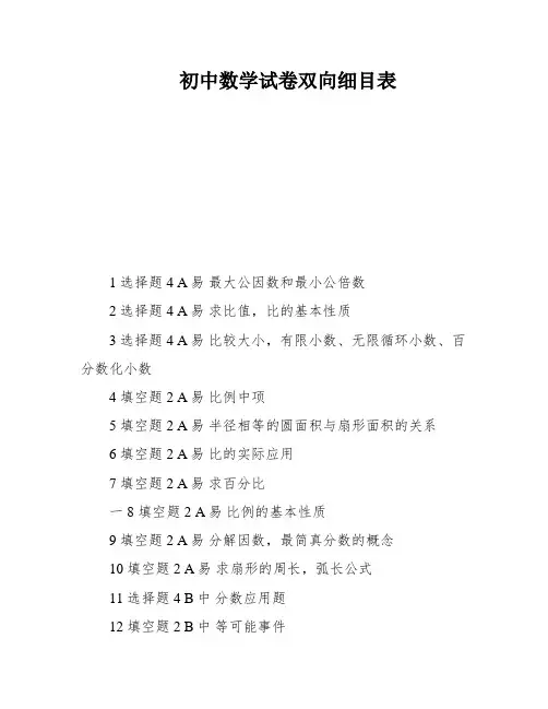 初中数学试卷双向细目表