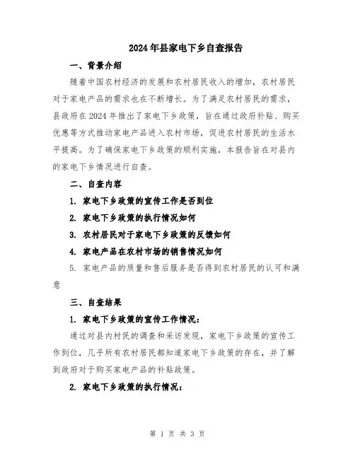 2024年县家电下乡自查报告