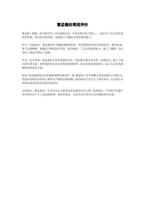 曹孟德的简短评价50字