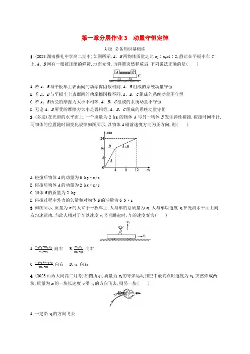 新教材2023_2024学年高中物理第1章动量守恒定律3动量守恒定律分层作业新人教版选择性必修第一册