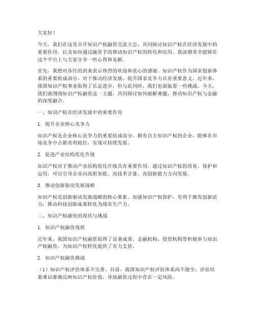 知识产权融资交流发言稿